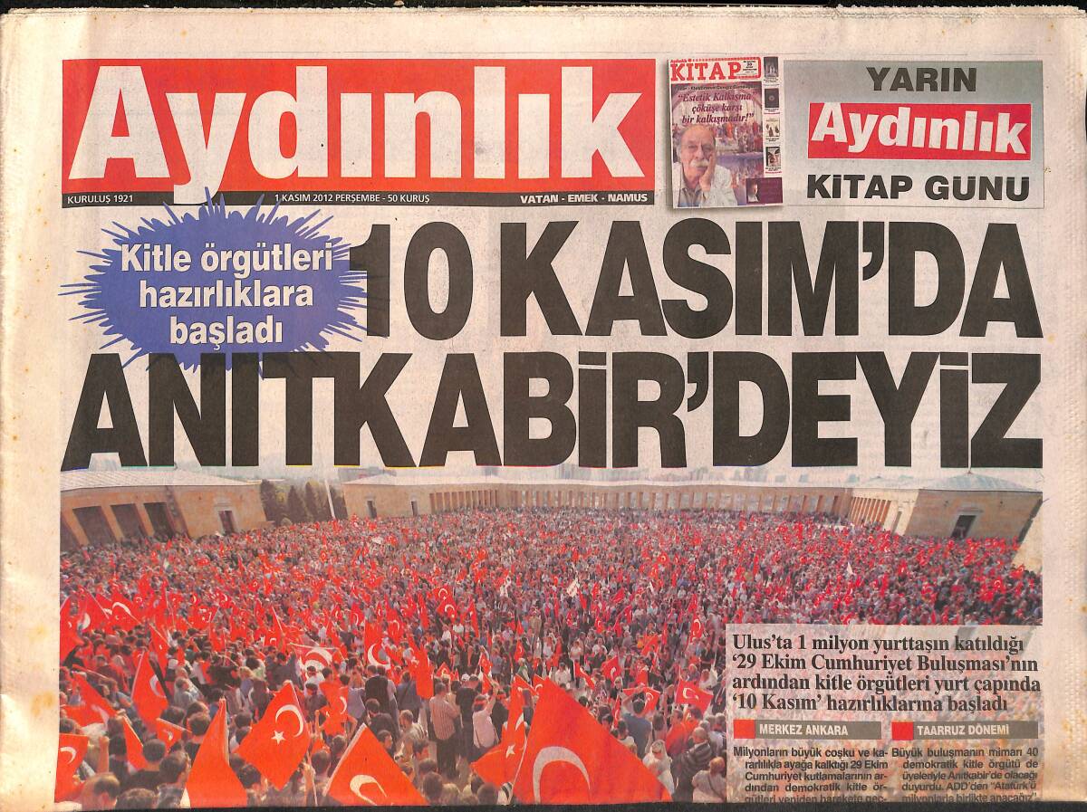 Aydınlık Gazetesi 1 Kasım 2012 - ABD Askeri Diyarbakır'da - 10 Kasım'da Anıtkabir'deyiz GZ159903 - 1