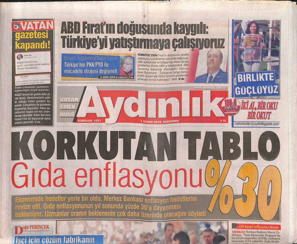 Aydınlık Gazetesi 1 Kasım 2018 - ABD Fırat'ın Doğusunda Kaygılı : Türkiye'yi Yatıştırmaya Çalışıyoruz GZ135276 - 1