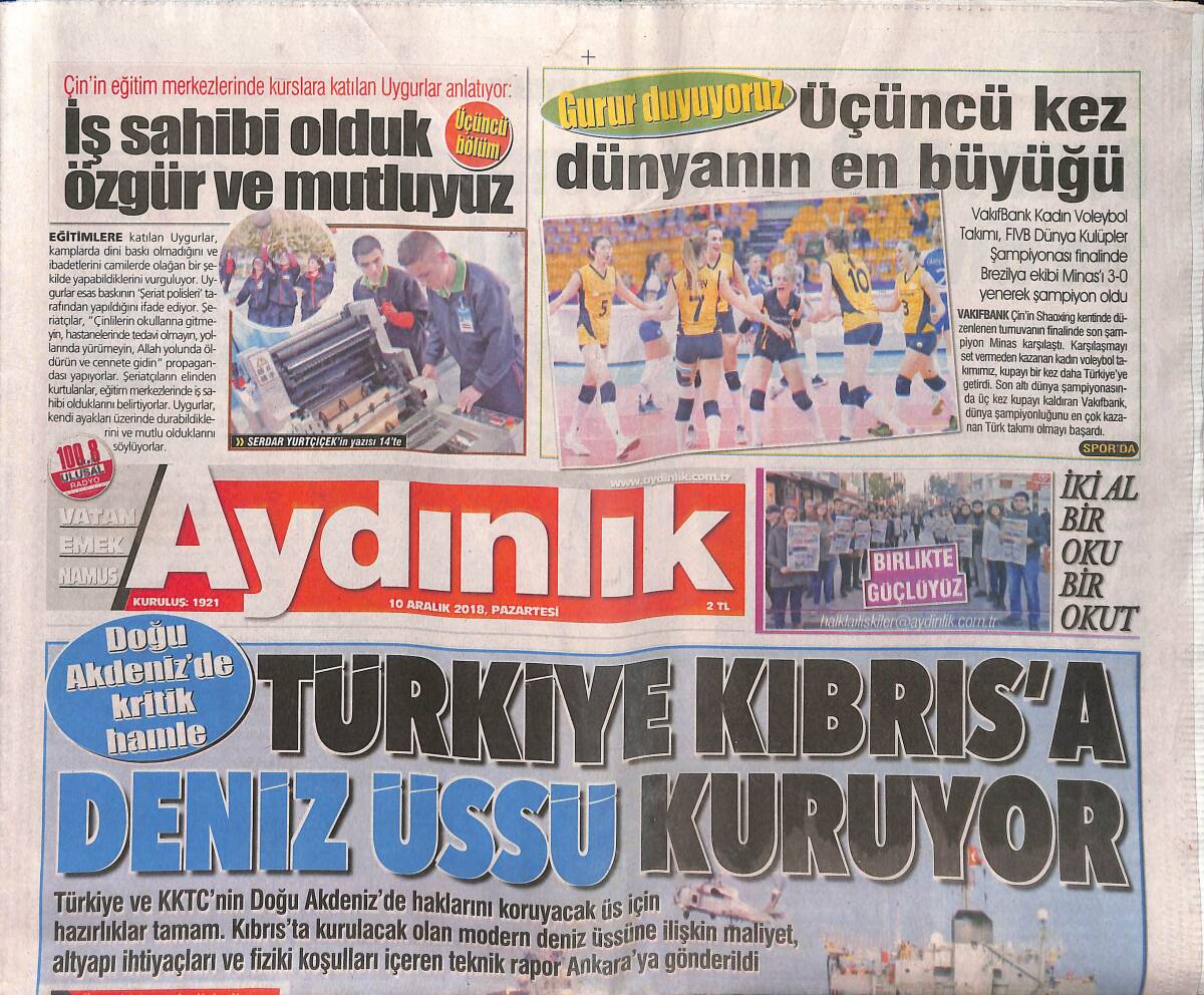 Aydınlık Gazetesi 10 Aralık 2018 - Doğu Akdeniz'de Kritik Hamle - Gözler Devler Ligi'ne Çevrildi GZ135293 - 1