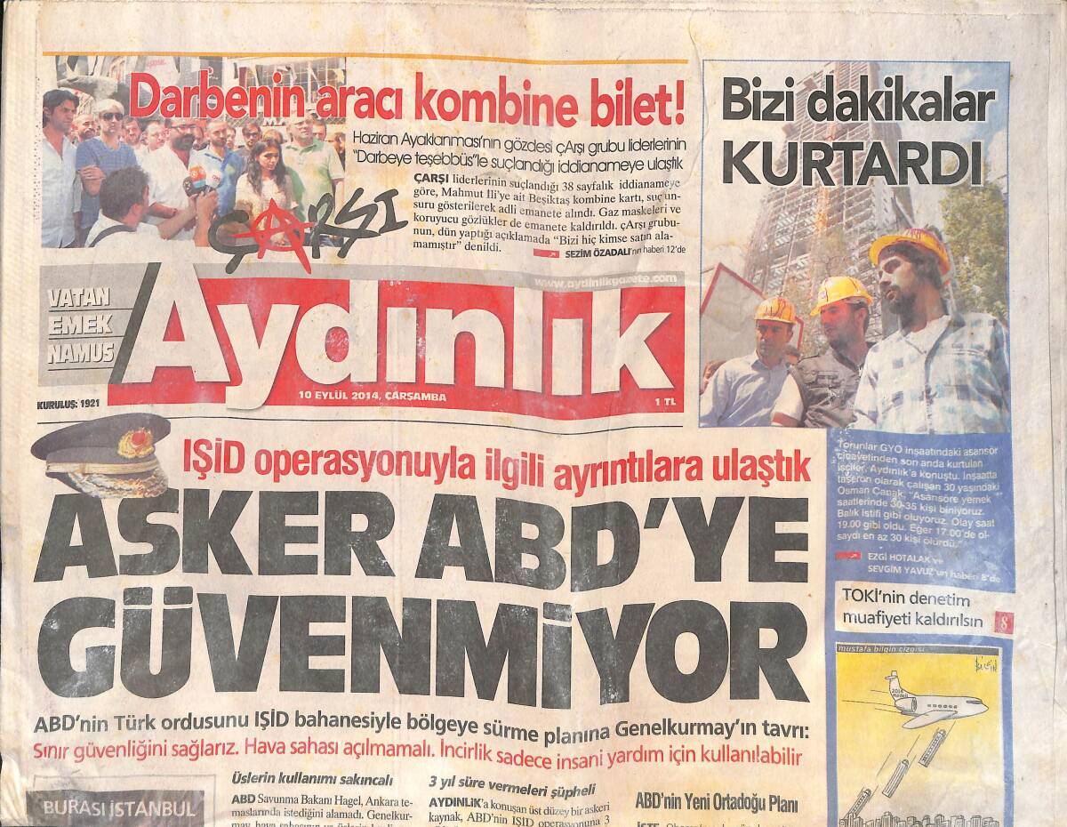 Aydınlık Gazetesi 10 Eylül 2014 - Asker ABD'ye Güvenmiyor - İngilizler Cüneyt Çakır'dan Memnun GZ135453 - 1