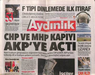 Aydınlık Gazetesi 10 Temmuz 2015 - CHP Ve MHP Kapıyı AKPye Açtı - Sınırda Ajan İstilası GZ94739 - 1