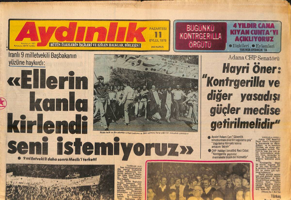 Aydınlık Gazetesi 11 Eylül 1978 - Doğu Perinçek: Kontrgerillacı Efendiler Duysun Hodri Meydan! - Davudyan İle Pütiran Aşiretleri Çembere Alındı! GZ138604 - 1