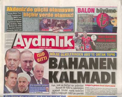 Aydınlık Gazetesi 12 Aralık 2017 - Beşiktaşa Devler Liginde Alman Panzer Çıktı -Münbiçte De Kirli İttifak Yapıldı GZ95106 - 2