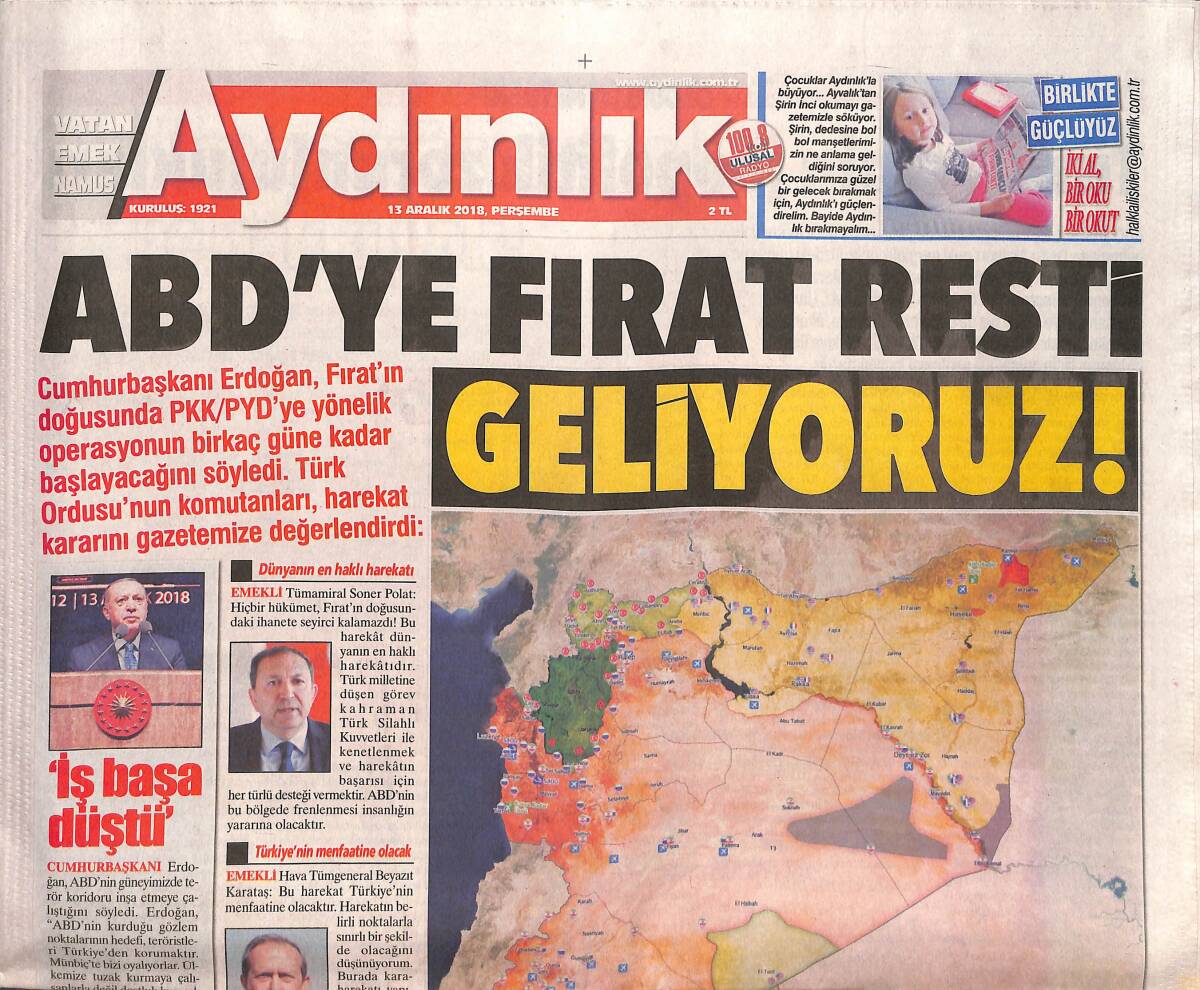 Aydınlık Gazetesi 12 Aralık 2018 - ABD'YE Fırat Resti GELİYORUZ! - Türkiye'nin Jeopolitik Zorunlulukları GZ135350 - 1