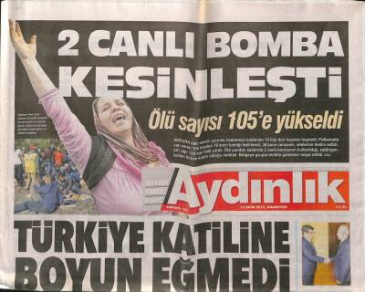 Aydınlık Gazetesi 12 Ekim 2015 - Şırnaka 70 Araçlık Askeri Sevkiyat - Amerikancı Gladyo , 105 Canımızı Aldı GZ94749 - 1