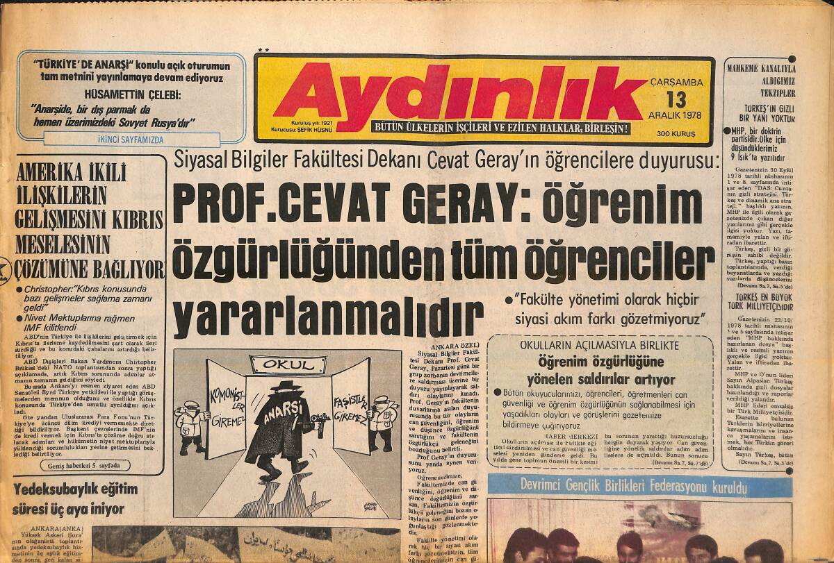 Aydınlık Gazetesi 13 Aralık 1978 - İran'da Askeri Birlikler Halka Yine Ateş Açtı! - Ali Naki Özkan Ve Arkadaşlarının Davasına Devam Edildi! GZ138622 - 1