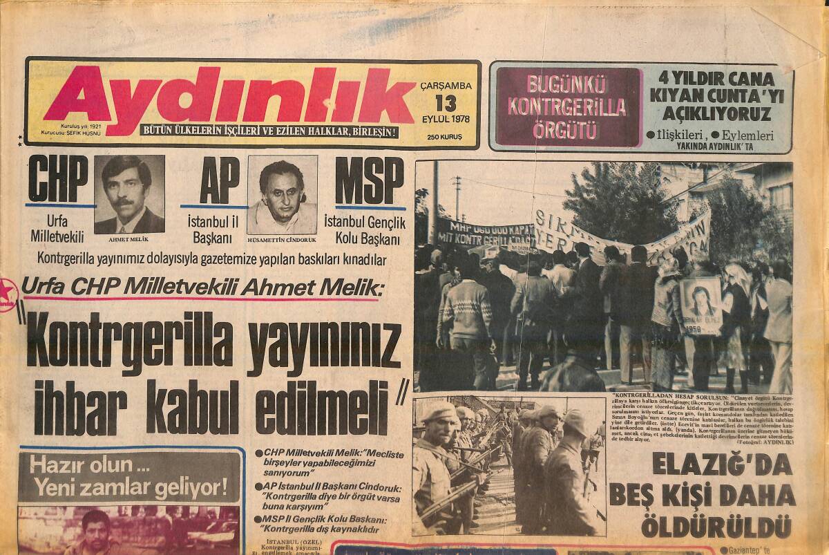 Aydınlık Gazetesi 13 Eylül 1978 - Kontrgerilla Yayınınız İhbar Kabul Edilmeli - İran'da Moskova Yanlıları Halk Hareketine Sızamadı GZ138275 - 1