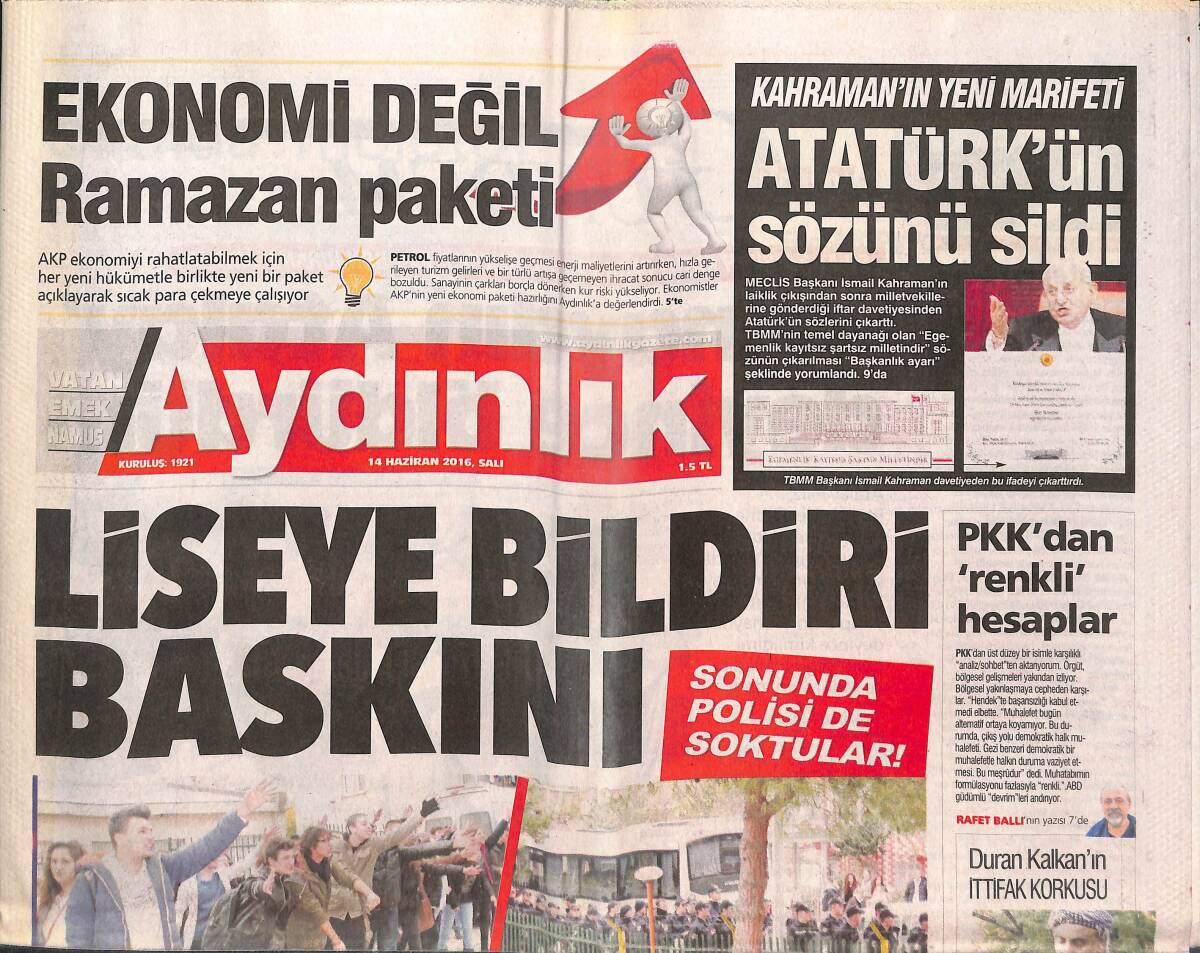 Aydınlık Gazetesi 14 Haziran 2016 - Liseye Bildiri Baskını - Bağımsız Hekimler Umut Oldu GZ135444 - 1