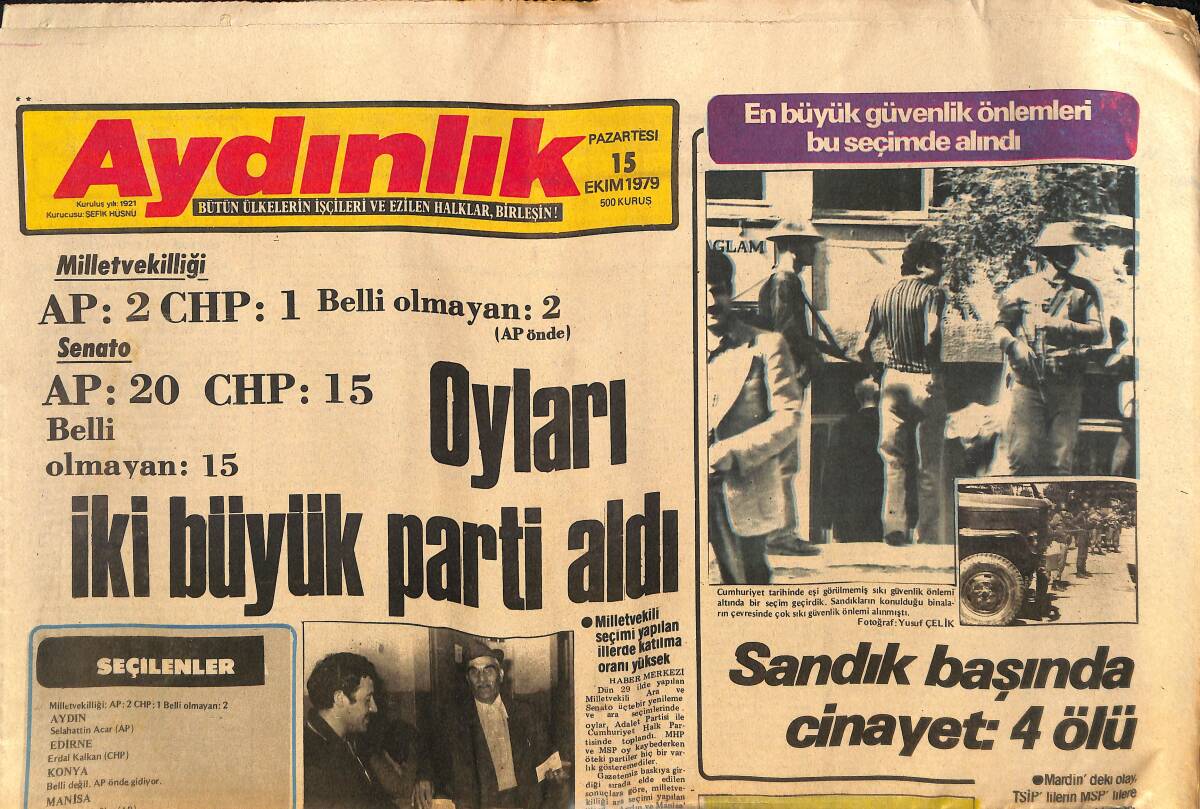 Aydınlık Gazetesi 15 Ekim 1979 - Ecevit Ve Demirel , Sandıklar Açılana Kadar Evlerinden Çıkmadılar - Kız Kardeşi Bile Castro'ya Karşı GZ134095 - 1