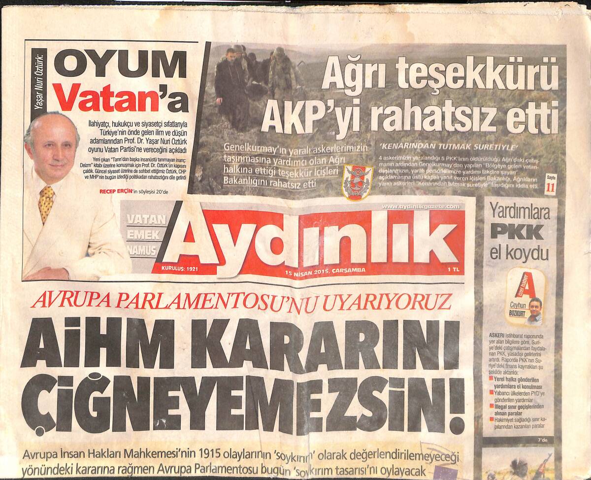 Aydınlık Gazetesi 15 Nisan 2015 - G.Saray Kupa Rövanşında - Ağrı Teşekkürü AKP'yi Rahatsız Etti GZ135410 - 1