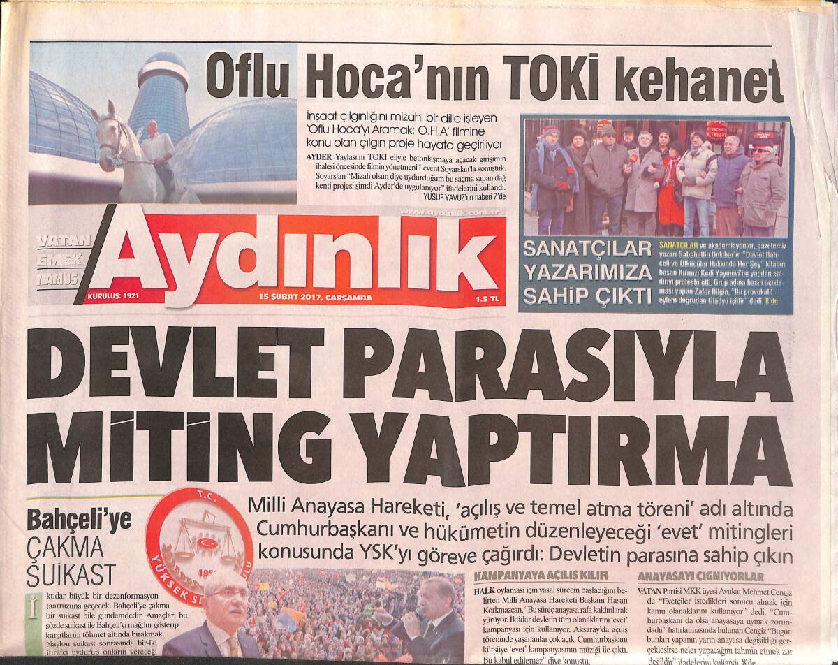 Aydınlık Gazetesi 15 Şubat 2017 - Bahçeli'ye Çakma Suikast - Avrupa Ligi'nde Hakemler Belli Oldu GZ135412 - 1