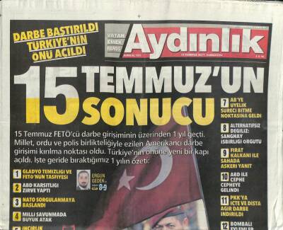 Aydınlık Gazetesi 15 Temmuz 2017 - GESe Darbe , Düşman Devletleri Sevindirdi - PKK , İranı Büyük Şeytan İlan Etti GZ94319 - 1