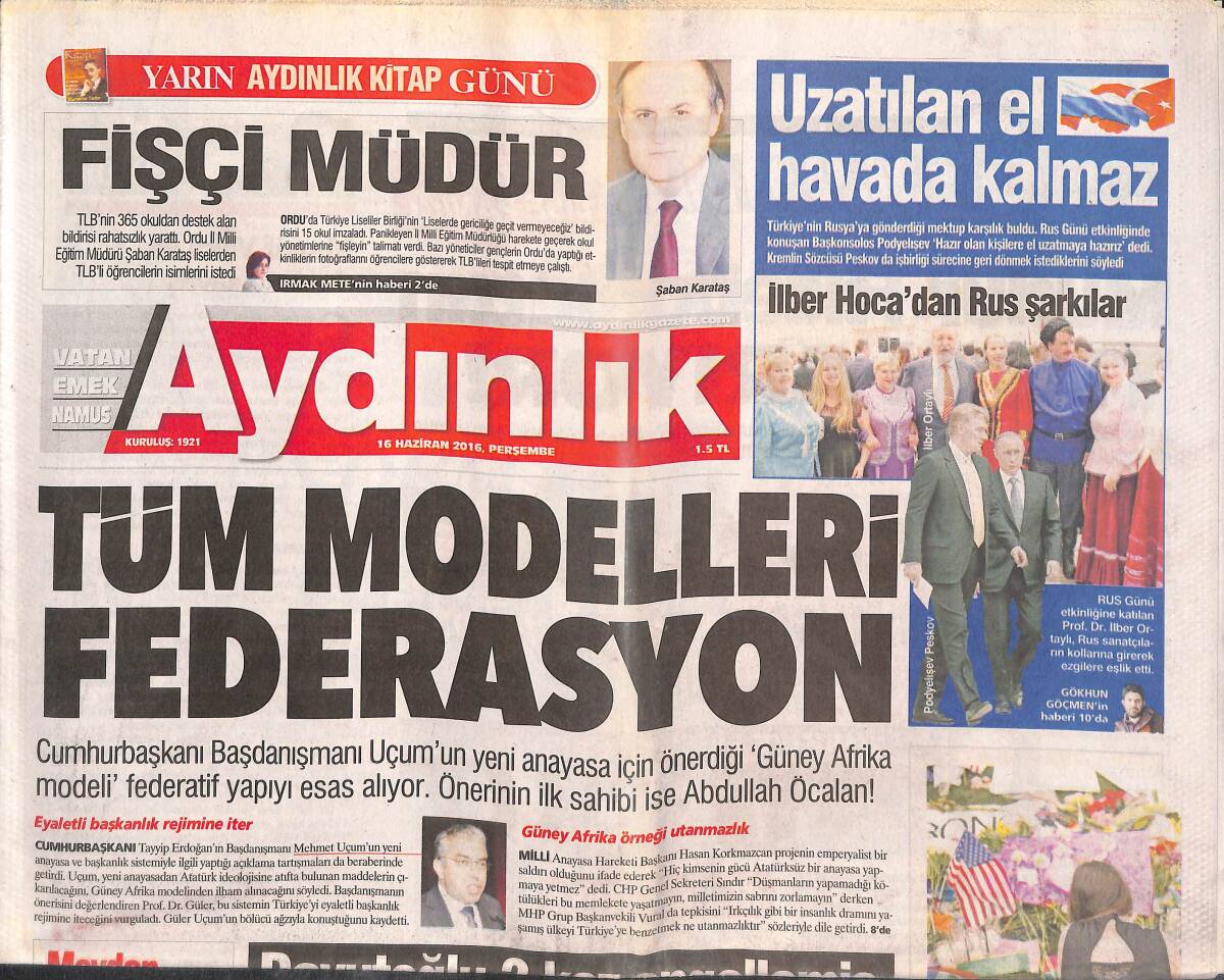 Aydınlık Gazetesi 16 Haziran 2016 - İlber Ortaylı Hoca'dan Rus Şarkılar - Yeni Arda, Emre Mor GZ135446 - 1