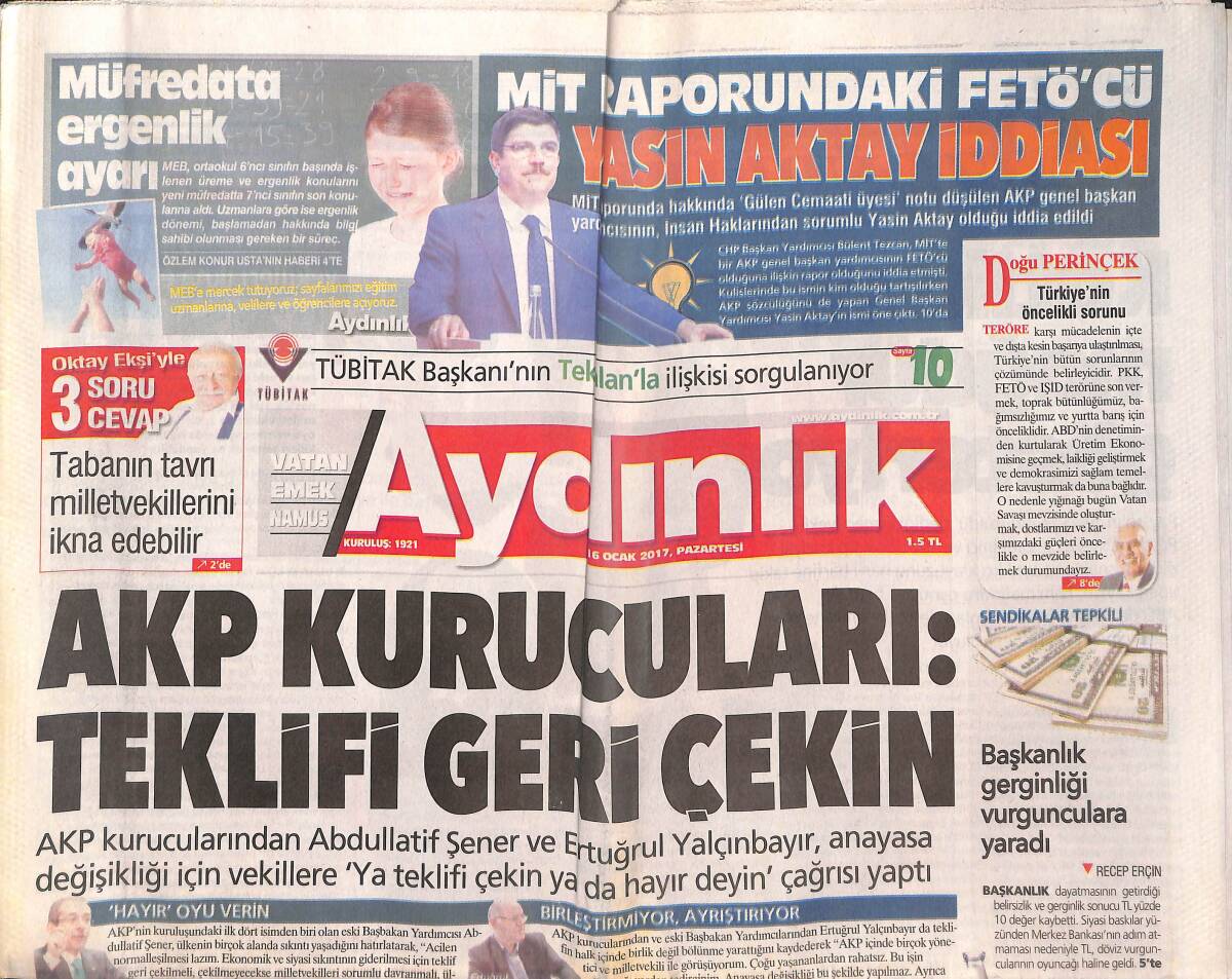 Aydınlık Gazetesi 16 Ocak 2017 - Teröre Çözüm Suriye'yle İş Birliği- Messi Raul'a Ortak Oldu GZ135451 - 1