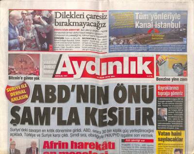 Aydınlık Gazetesi 16 Ocak 2018 - Kamu Ekmekçilerinden Bordrolu Zam Tepkisi - ABD Suriyenin Toprak Bütünlüğüne Tehdit GZ95184 - 1