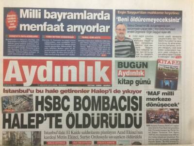 Aydınlık Gazetesi 17 Ağustos 2012 - HSBC Bombacısı Halepte Öldürüldü GZ47697 - 1