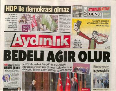 Aydınlık Gazetesi 17 Kasım 2016 - ABDnin Münbiç Manevrası - MHP Milletvekilleri , Bahçelinin Desteğindeki Başkanlık Sürecine Tepki Gösterdi GZ94298 - 1