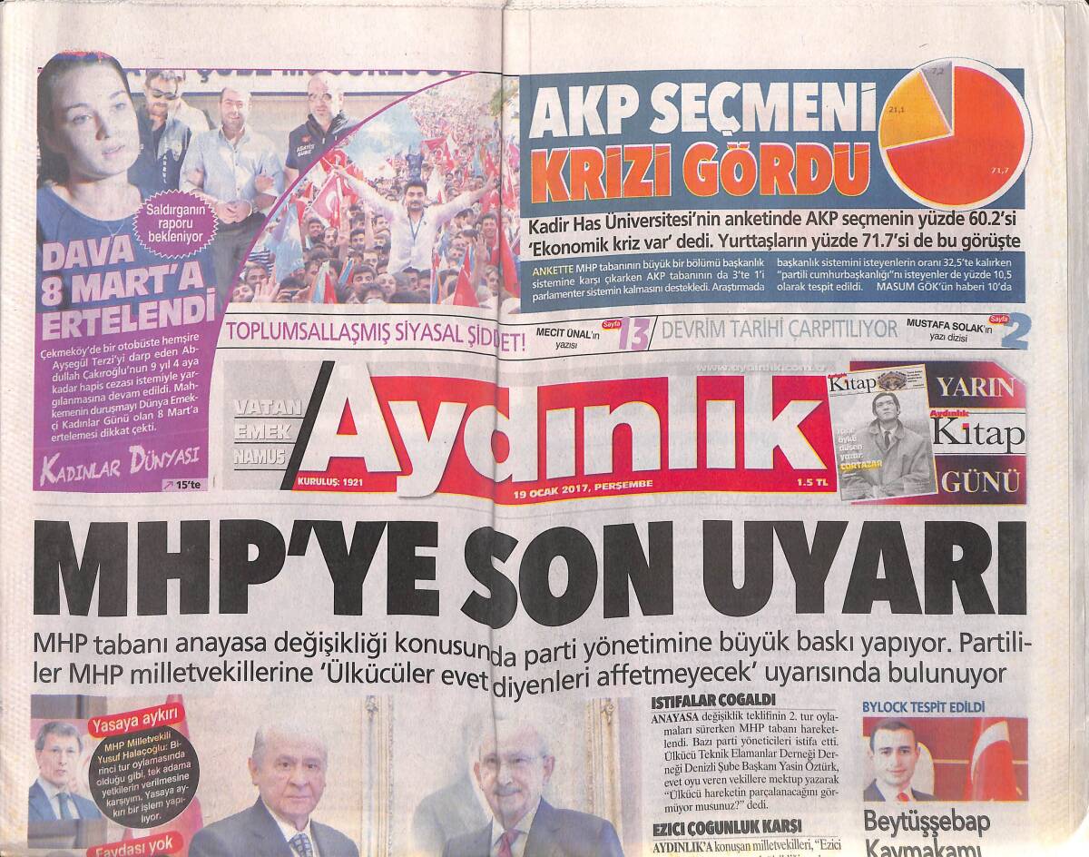 Aydınlık Gazetesi 19 Ocak 2017 - MHP'YE Son Uyarı - KKTC'de Harita Tartışması GZ135452 - 1