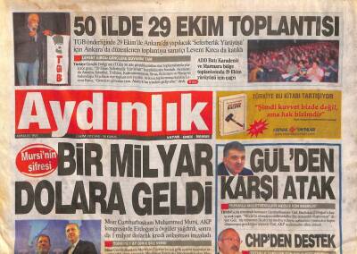 Aydınlık Gazetesi 2 Ekim 2012 - Mısır Cumhurbaşkanı Muhammed Mursi , AKP Kongresinde Erdoğana Övgüler Yağdırdı GZ106418 - 1