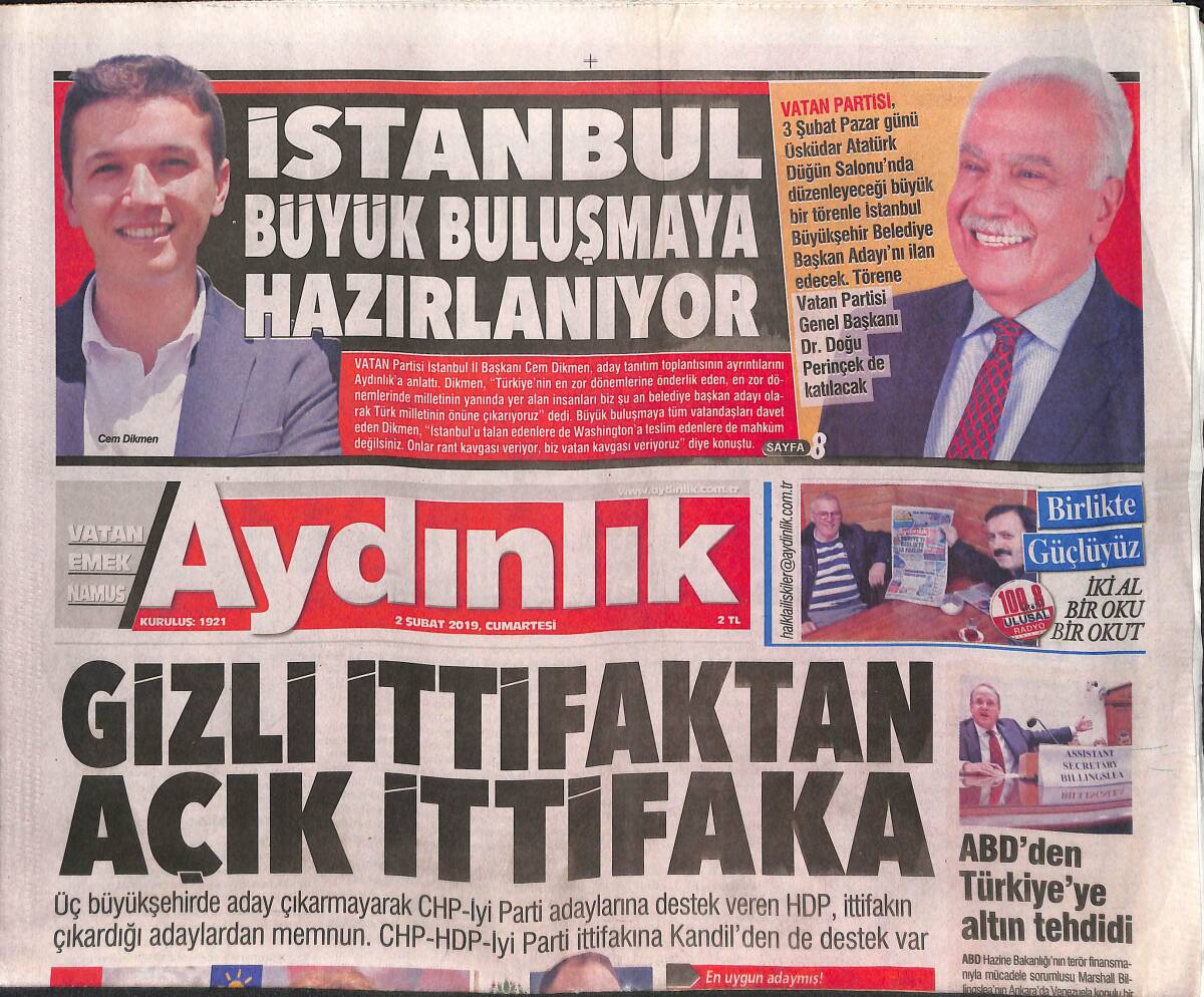 Aydınlık Gazetesi 2 Şubat 2019 - Nohut Üreticisi Gümrüğe Takıldı - İstanbul Büyük Buluşmaya Hazırlanıyor GZ135288 - 1