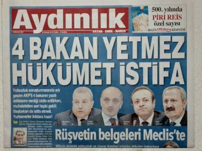 Aydınlık Gazetesi 20 Aralık 2013 - 4 Bakan Yetmez Hükümet İstifa GZ53091 - 1