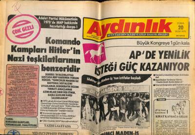 Aydınlık Gazetesi 20 Ekim 1978 - APde Yenilik İsteği Güç Kazanıyor - Denktaş Kontrgerilla Kıbrısta Yoktur Dedi GZ119298 - 1