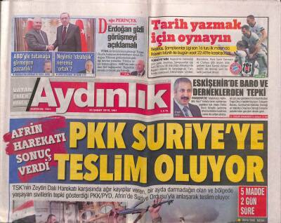 Aydınlık Gazetesi 20 Şubat 2018 - Eskişehirde Baro Ve Derneklerden Tepki - Suriye Ordusu Fıratın Doğusunda PYDyi Vurdu GZ94752 - 1