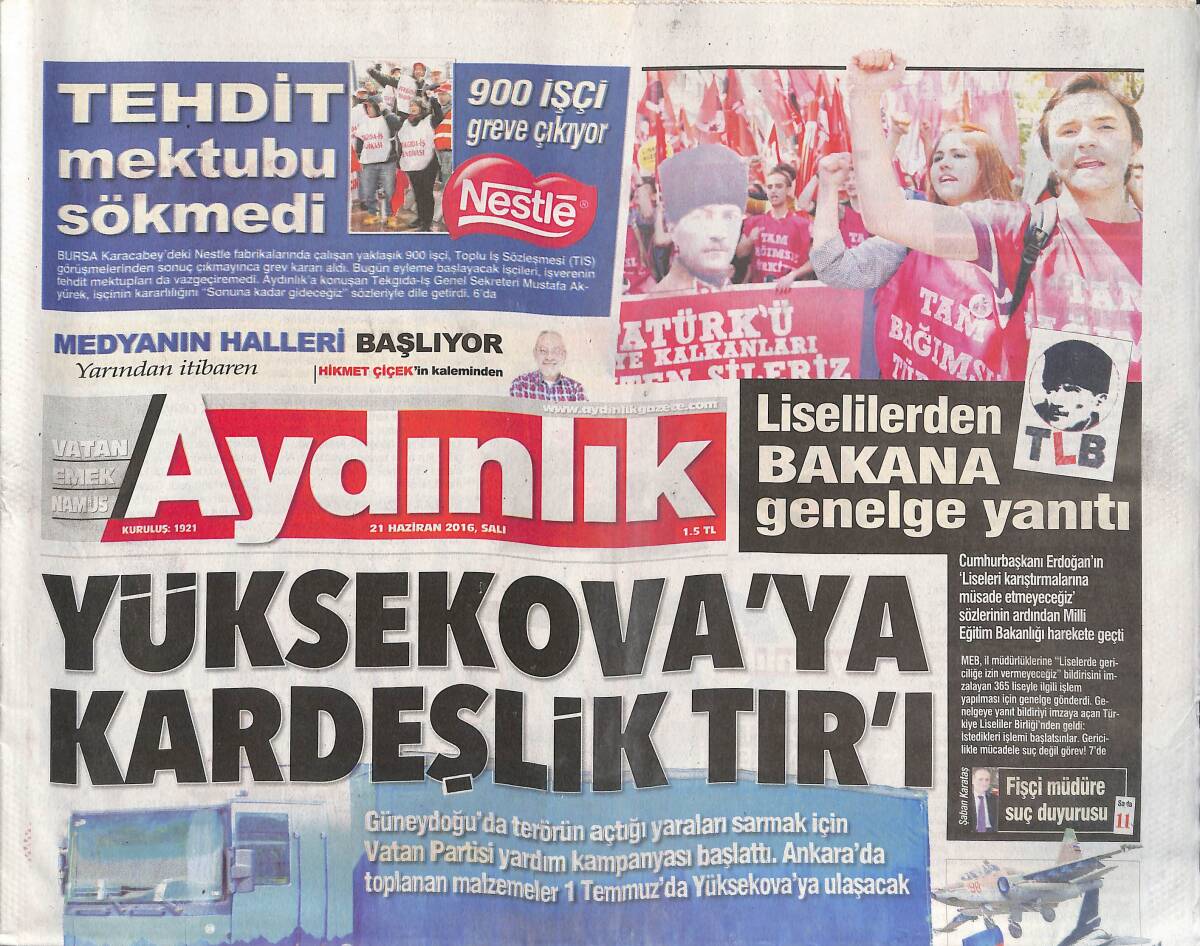 Aydınlık Gazetesi 21 Haziran 2016 - Turizmin En Kötü Haziranı - Yenilenen Corolla Ay Sonu Türkiye'de GZ135457 - 1