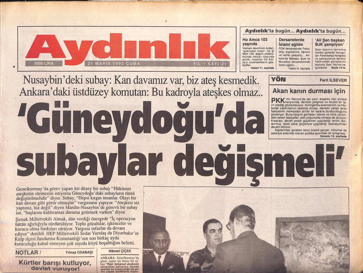 Aydınlık Gazetesi 21 Mayıs 1993 - Ahmet Çakar: Kazanan Dostluk Olsun - İstanbul'da Kayınço Zaferi GZ156068 - 1