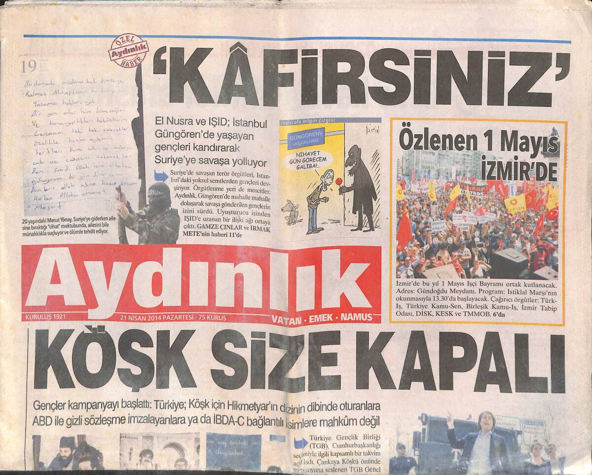 Aydınlık Gazetesi 21 Nisan 2014 - Özlenen 1 Mayıs İzmir'de - Caner Erkin Fener'i Kanatlandırdı GZ135455 - 1