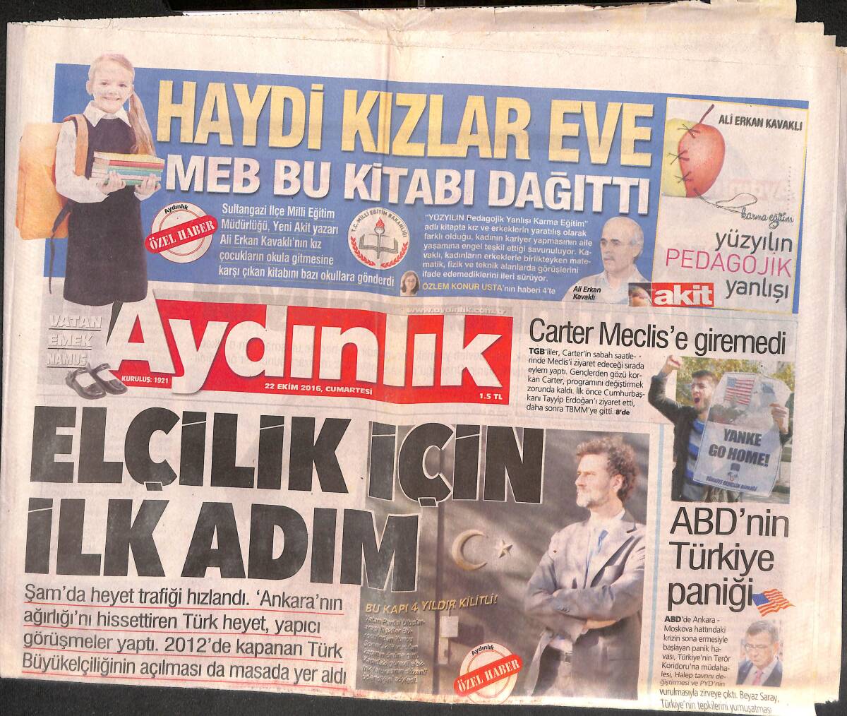 Aydınlık Gazetesi 22 Ekim 2016 - Yeşilçam'da Bir Rum Kızı Deniz Tanyeli - Carter Meclis'e Giremedi GZ135403 - 1