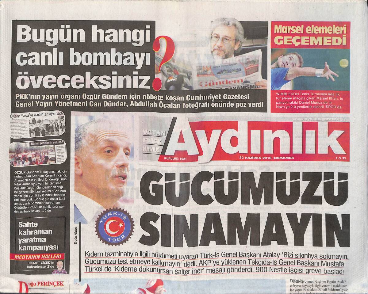 Aydınlık Gazetesi 22 Haziran 2016 - Başbakan Yıldırım'dan Doğuya Fabrika Sözü - Nani'ye Teklif Yağıyor GZ135456 - 2