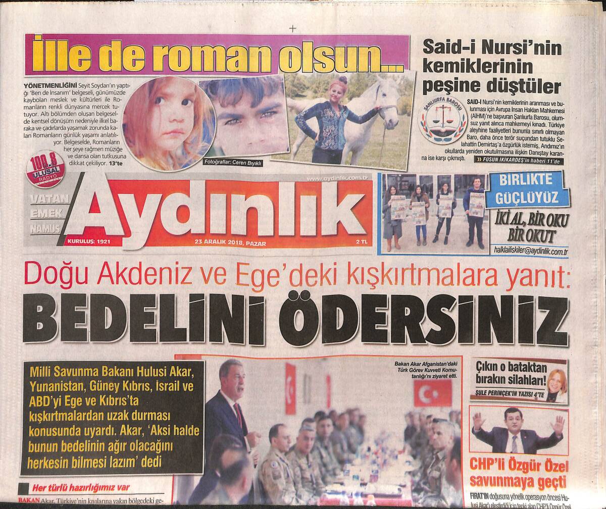 Aydınlık Gazetesi 23 Aralık 2018 - Potada Dev Derbi - Said Nursi'nin Kemiklerinin Peşine Düştüler GZ135283 - 1