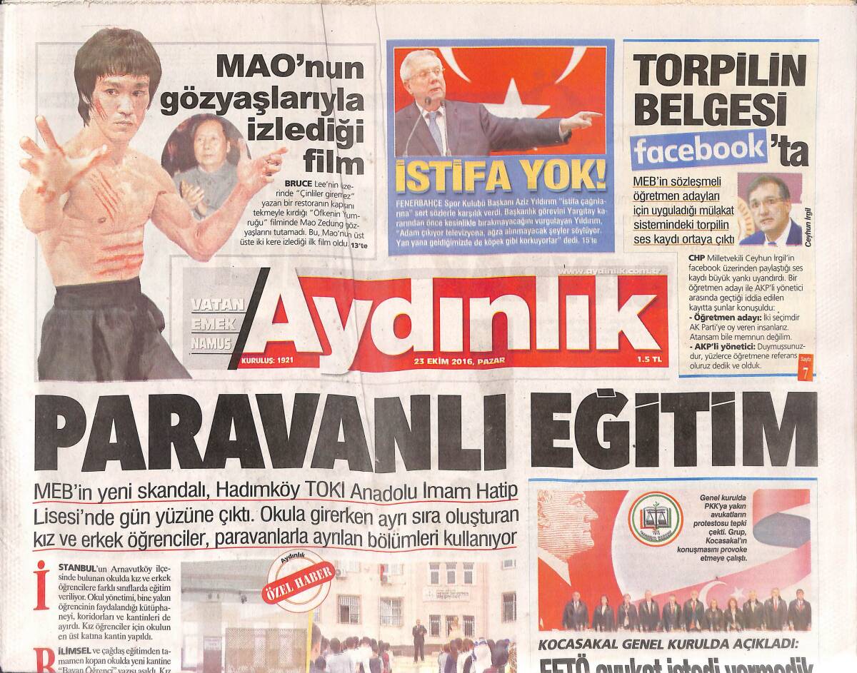 Aydınlık Gazetesi 23 Ekim 2016 - MAO'nun Gözyaşlarıyla İzlediği Film - GATA'ya Cephane Kadar İhtiyaç Var GZ135408 - 1