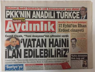 Aydınlık Gazetesi 23 Ocak 2012 - Cemil Çiçek Yeni Anayasanın Şifresini Verdi Vatan Haini İlan Edilebiliriz . GZ26353 - 1