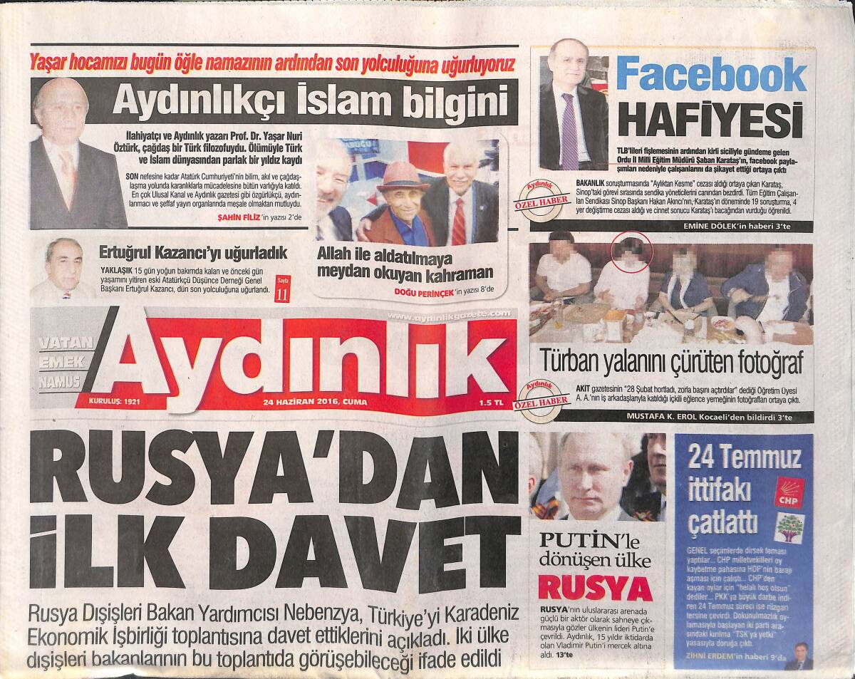 Aydınlık Gazetesi 24 Haziran 2016 - Allah ile Aldatılmaya Meydan Okuyan Kahraman - Finalin Adı: Arjantin-Şili GZ135440 - 1