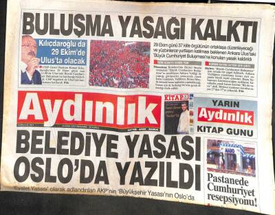Aydınlık Gazetesi 25 Ekim 2012 - Belediye Yasası Osloda Yazıldı GZ104605 - 1