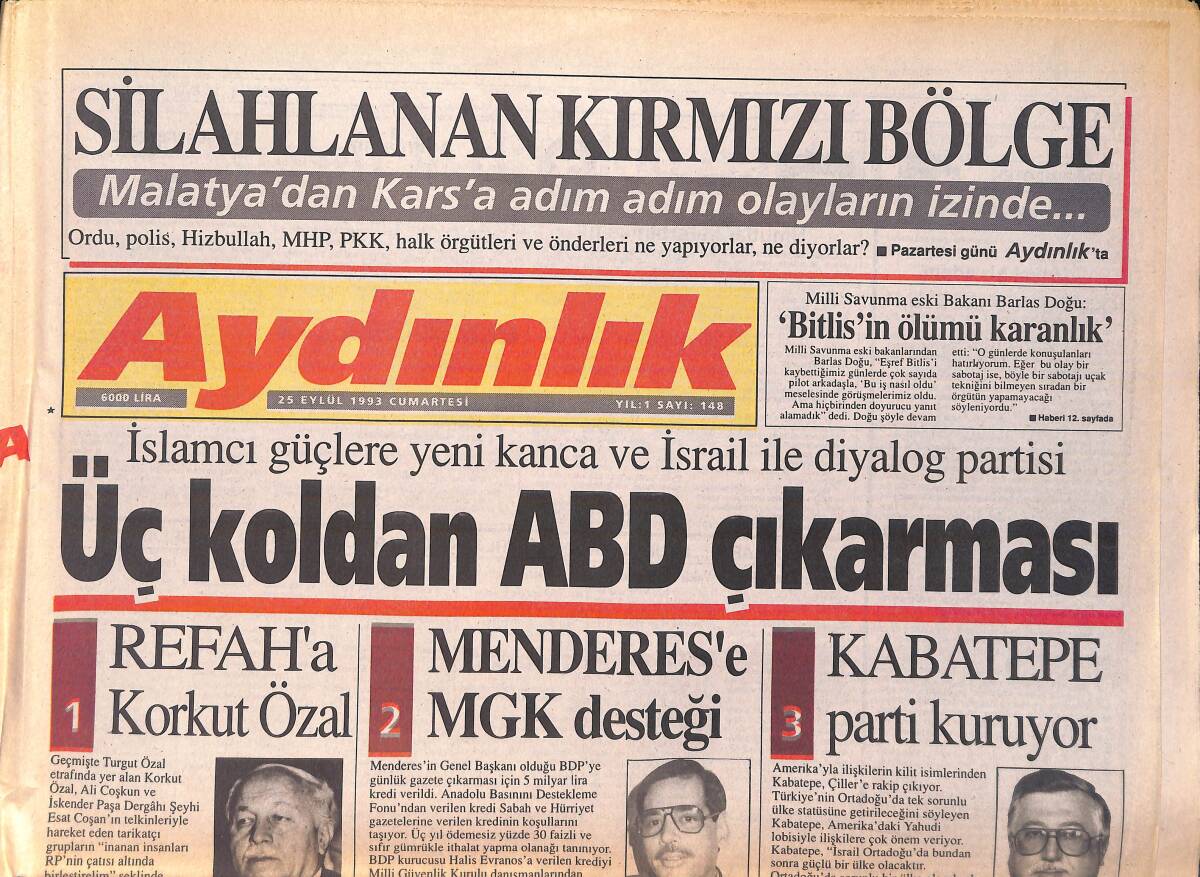 Aydınlık Gazetesi 25 Eylül 1993 - Rusya'da İktidar Anahtarı Taşrada - Refah'a Amerikan Operasyonu GZ156033 - 1