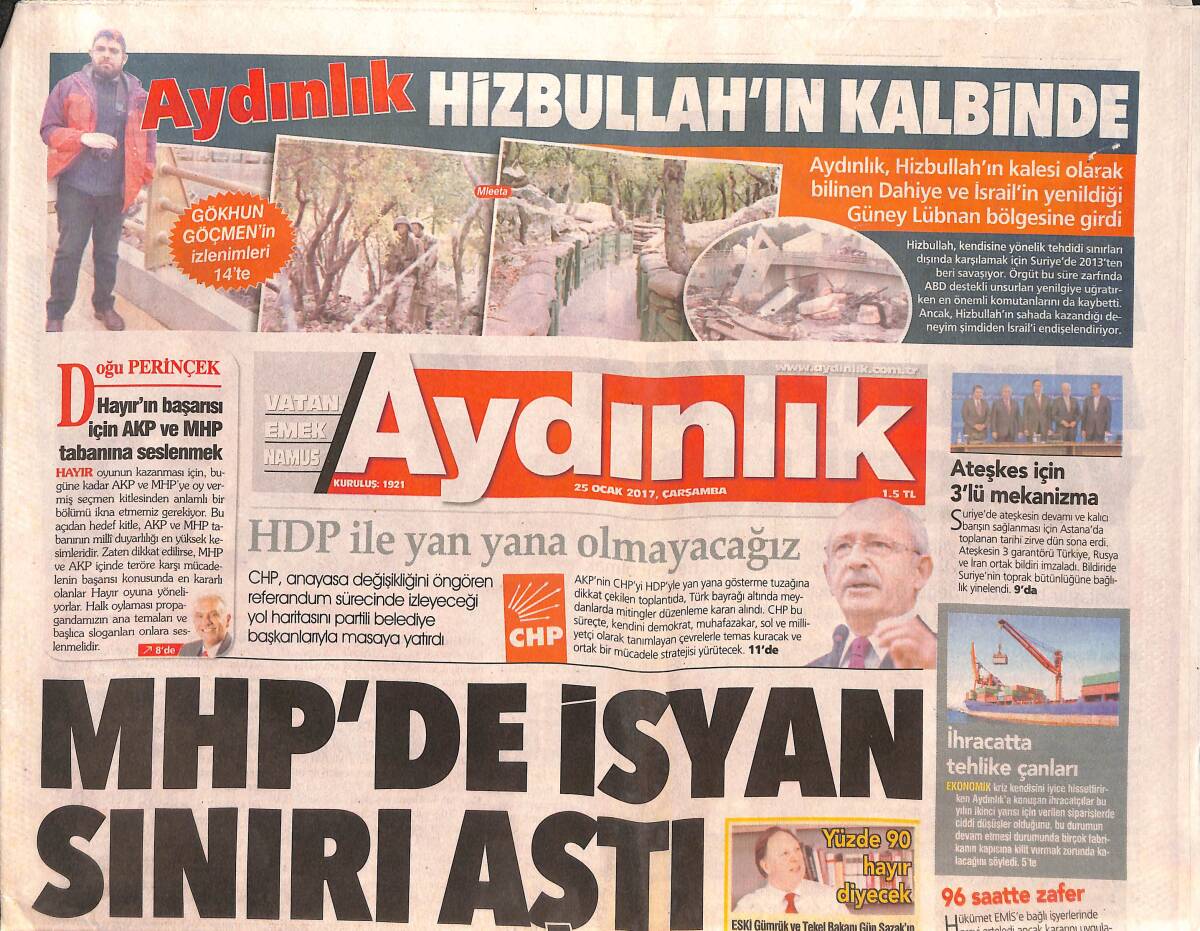 Aydınlık Gazetesi 25 Ocak 2017 - MHP'de İsyan Sınırı Aştı - Dem Ba Ba Geliyor GZ135414 - 1
