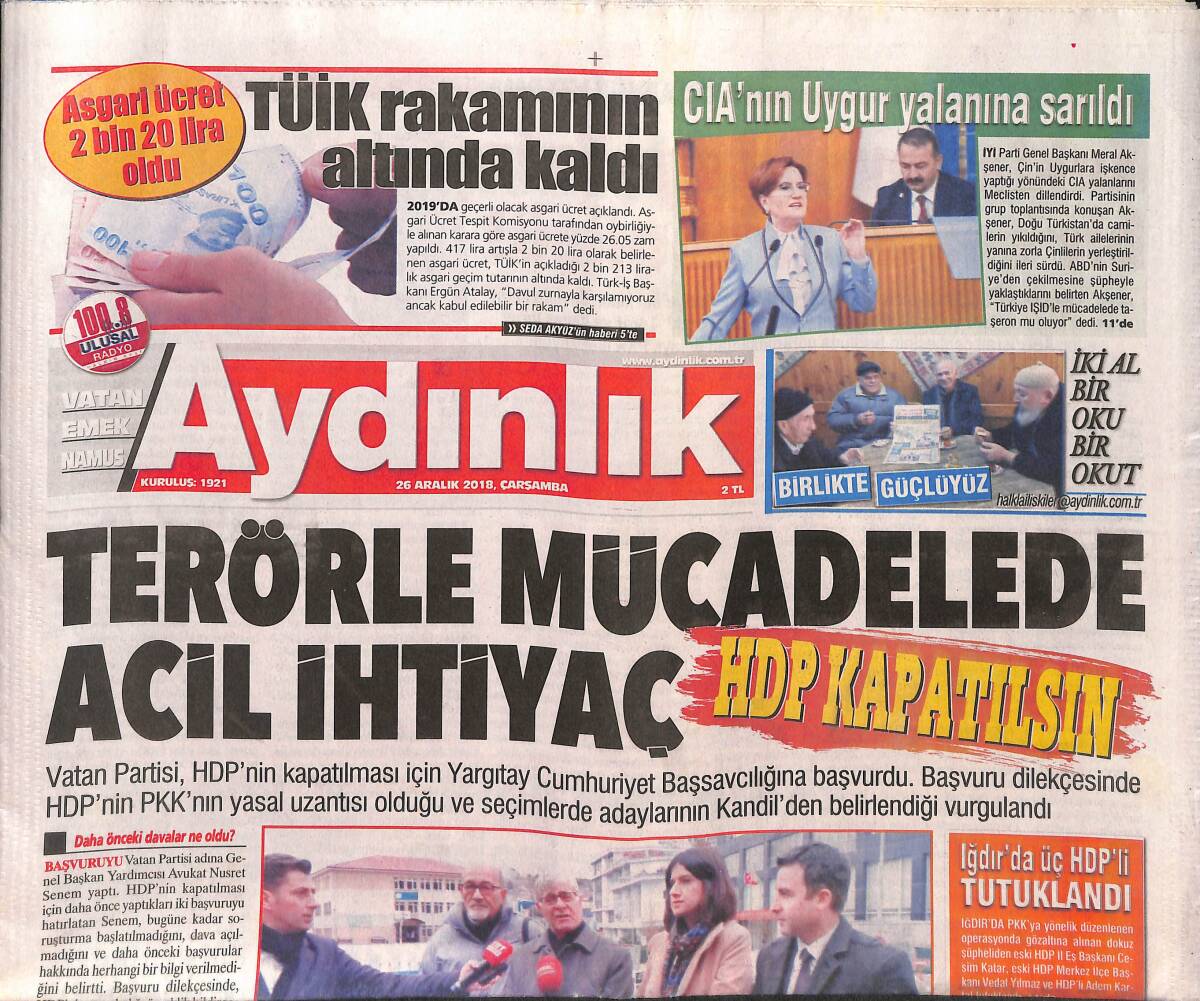 Aydınlık Gazetesi 26 Aralık 2018 - 2019 Göbeklitepe Yılı Oldu - Irak : Suriye'ye Asker Gönderebiliriz GZ135286 - 1