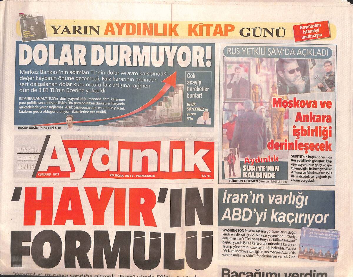 Aydınlık Gazetesi 26 Ocak 2017 - İran'ın Varlığı ABD'yi Kaçırıyor - Euroleague'de Türk Derbisi GZ135298 - 1