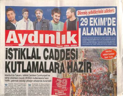 Aydınlık Gazetesi 28 Ekim 2013 - Levent Kırca 29 Ekimde Malatyada - ODTÜde Eylem Ateşten Gömlek GZ94426 - 1