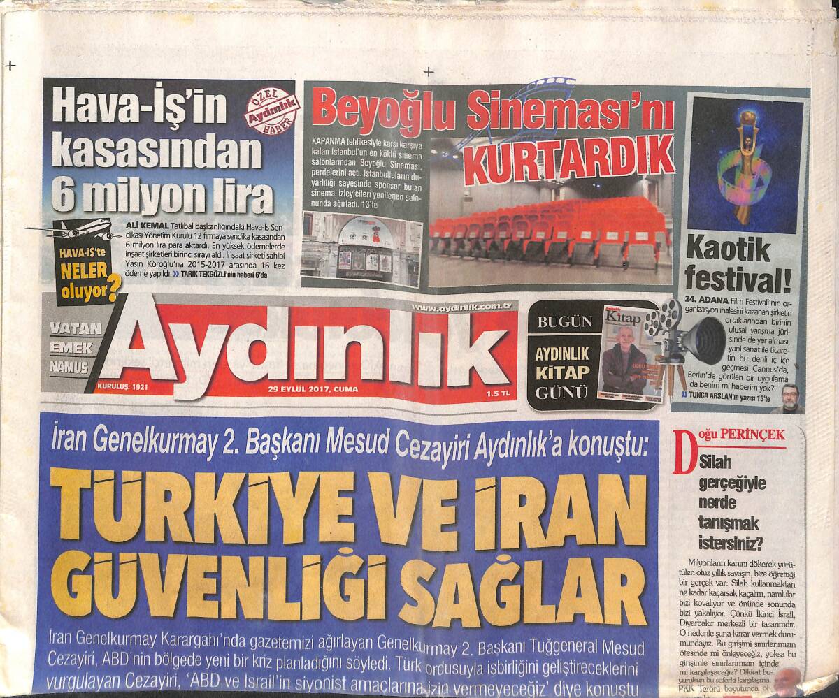 Aydınlık Gazetesi 29 Eylül 2017 - Putin Türkiye'de - Fenerbahçe Kritik Viarajda GZ135464 - 1