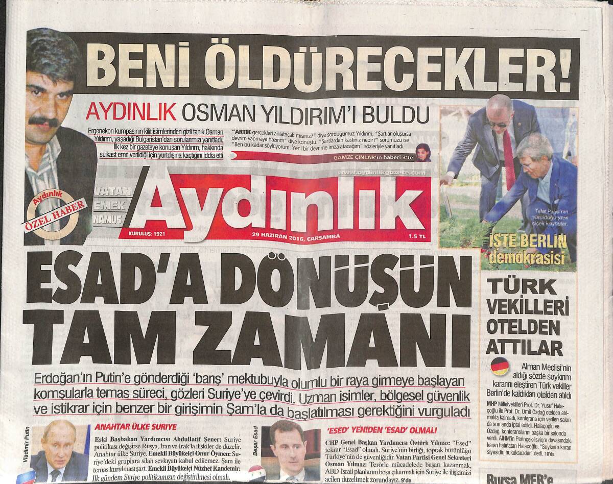Aydınlık Gazetesi 29 Haziran 2016 - Esad'a Dönüşün Tam Zamanı - Cüneyt Çakır Euro 2016'ya Veda Etti GZ135461 - 1