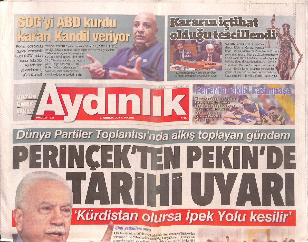 Aydınlık Gazetesi 3 Aralık 2017 - Firari FETÖ'cüler Atilla Davasında - 6 Puanlık Maç Juventusun GZ135421 - 1