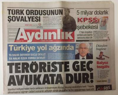 Aydınlık Gazetesi 3 Nisan 2015 - Balyoz Tezgahı , Teröriste Geç Avukata Dur GZ26361 - 1