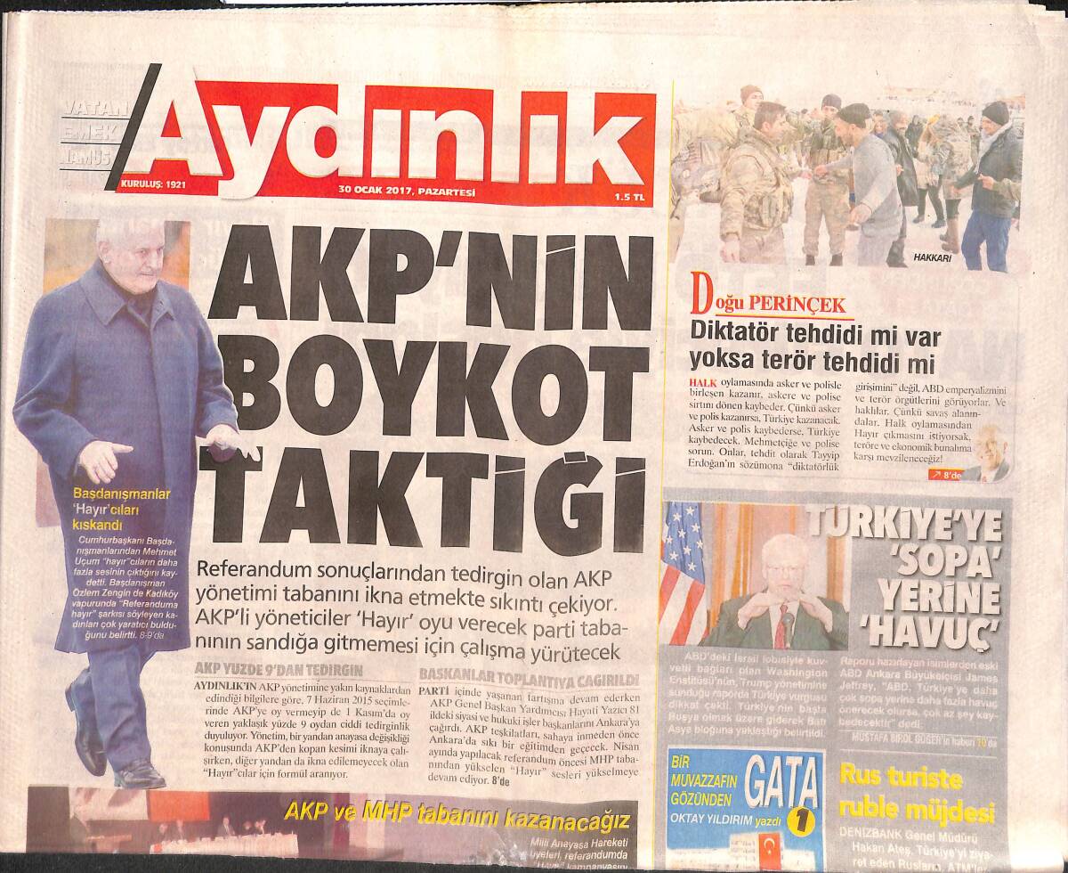 Aydınlık Gazetesi 30 Ocak 2017 - AKP'nin Boykot Taktiği - Eto'o Atıyor Antalya Kazanıyor GZ135411 - 1