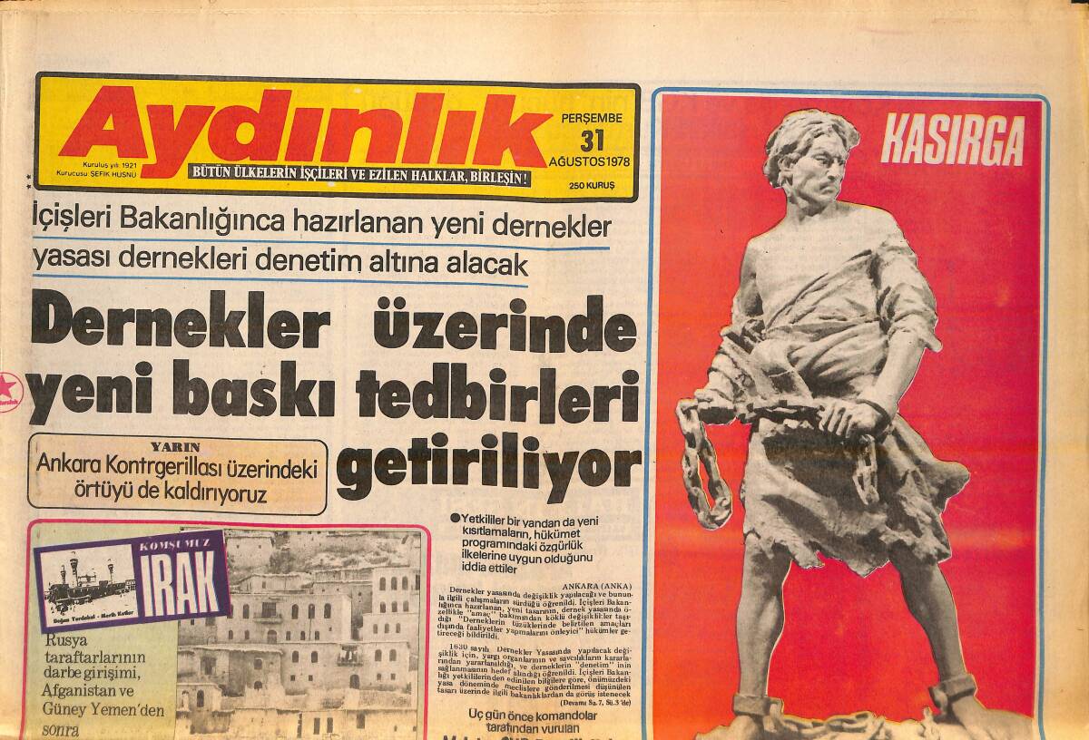 Aydınlık Gazetesi 31 Ağustos 1978 - Dernekler Üzerinde Yeni Baskı Tedbirleri Getiriliyor! - Kıbrıs Türk Ticaret Odası Yöneticileri İstifa Etti! GZ138602 - 1