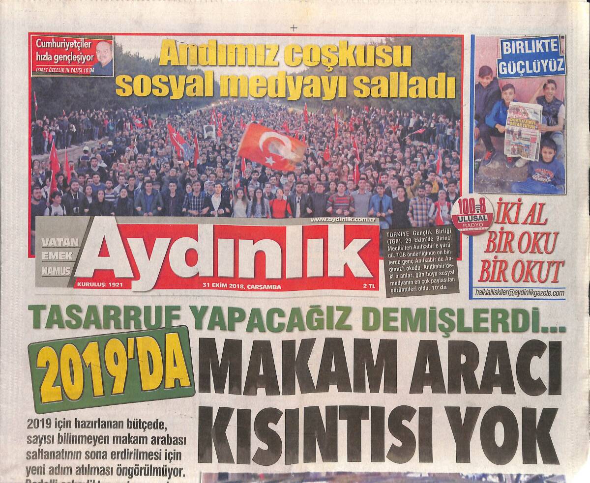 Aydınlık Gazetesi 31 Ekim 2018 - Denizlerin Fatih'i Sondaj İçin Yola Çıktı - Fırat'ın Doğusu İçin Hazırlıklar Tamam GZ135340 - 1