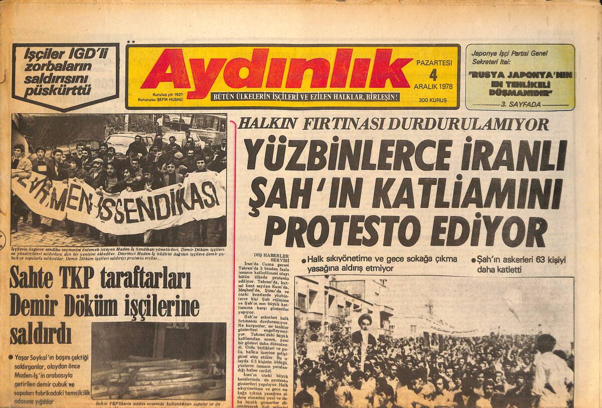 Aydınlık Gazetesi 4 Aralık 1978 - Sahte TKP Taraftarlarıyla Demir Döküm İşçilerine Saldırdı - Talabani'nin Tekrar Saldırıya Geçtiği Öne Sürüldü! GZ138614 - 1